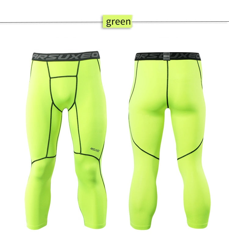 Men 3/4 Sports Compression Tights Base Layer Running Tights GYM Fitness Active Training Exercise Pants