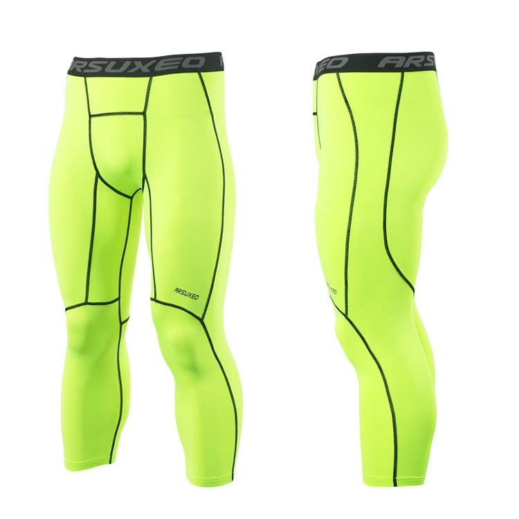 Men 3/4 Sports Compression Tights Base Layer Running Tights GYM Fitness Active Training Exercise Pants