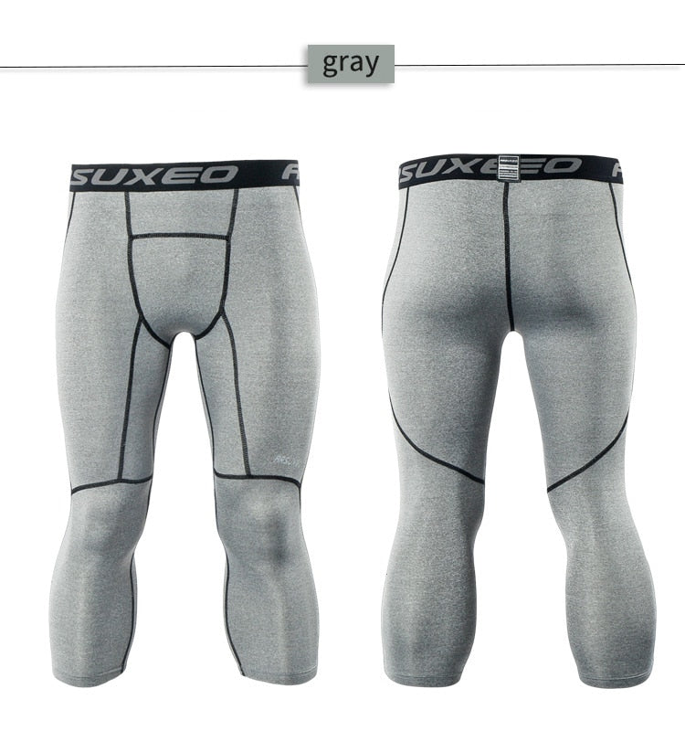 Men 3/4 Sports Compression Tights Base Layer Running Tights GYM Fitness Active Training Exercise Pants