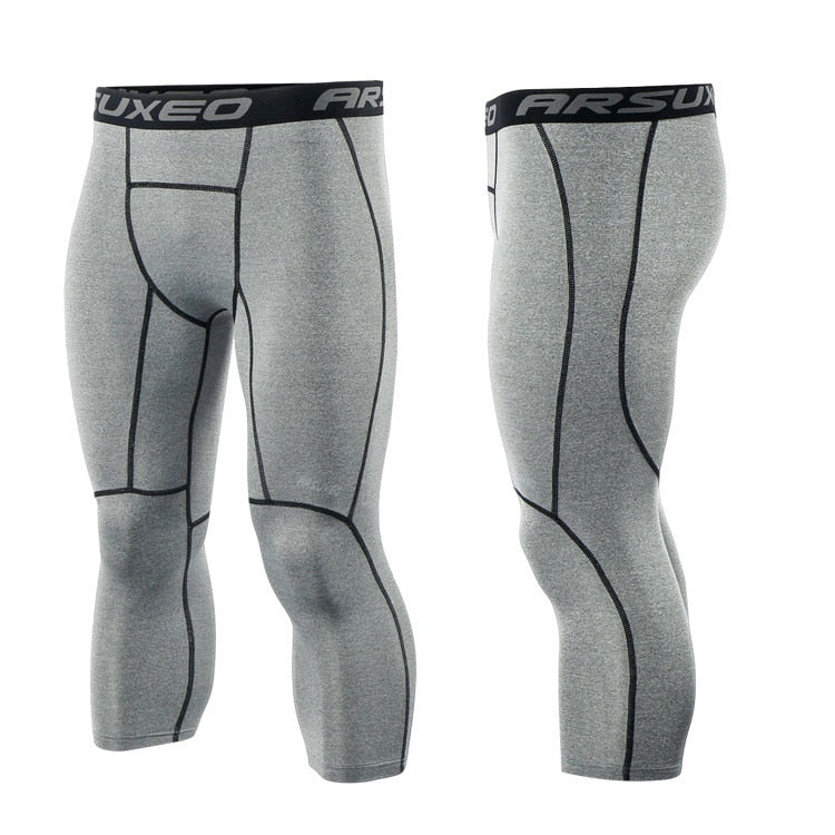 Men 3/4 Sports Compression Tights Base Layer Running Tights GYM Fitness Active Training Exercise Pants