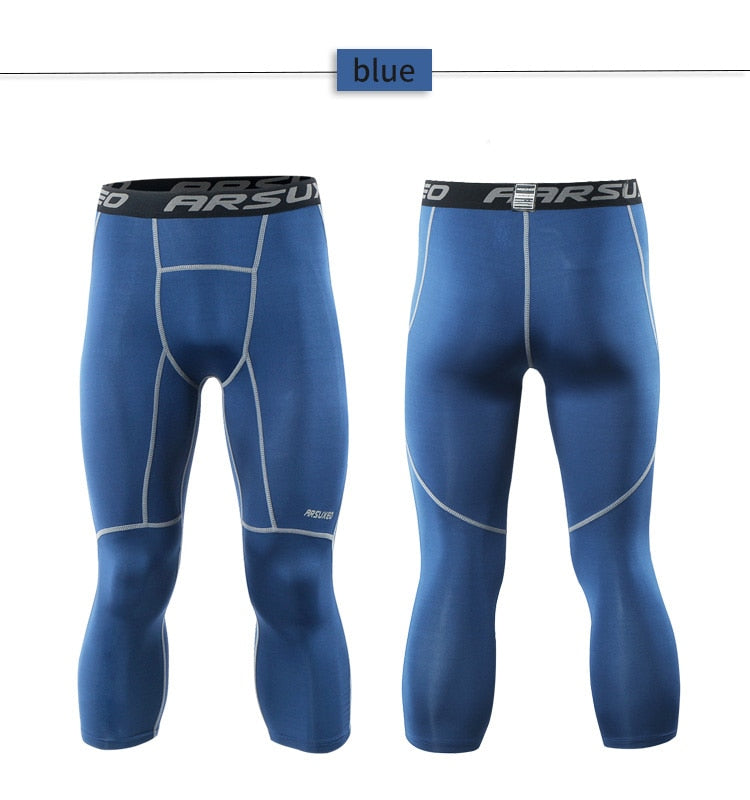 Men 3/4 Sports Compression Tights Base Layer Running Tights GYM Fitness Active Training Exercise Pants