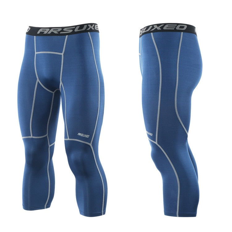 Men 3/4 Sports Compression Tights Base Layer Running Tights GYM Fitness Active Training Exercise Pants