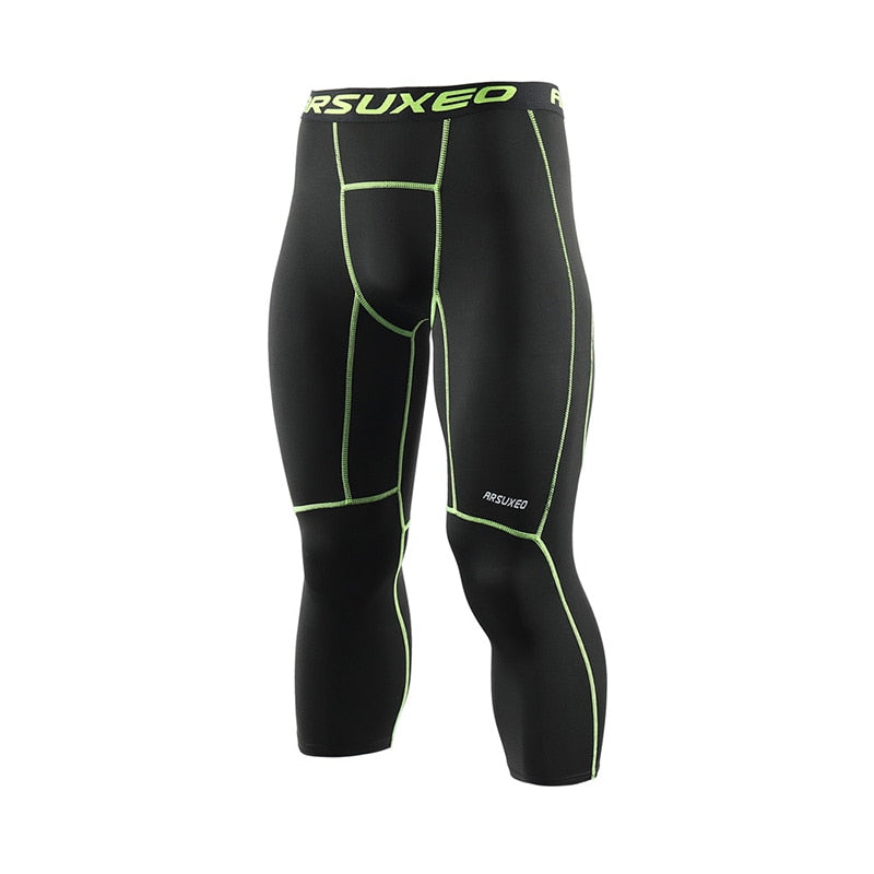 Men 3/4 Sports Compression Tights Base Layer Running Tights GYM Fitness Active Training Exercise Pants