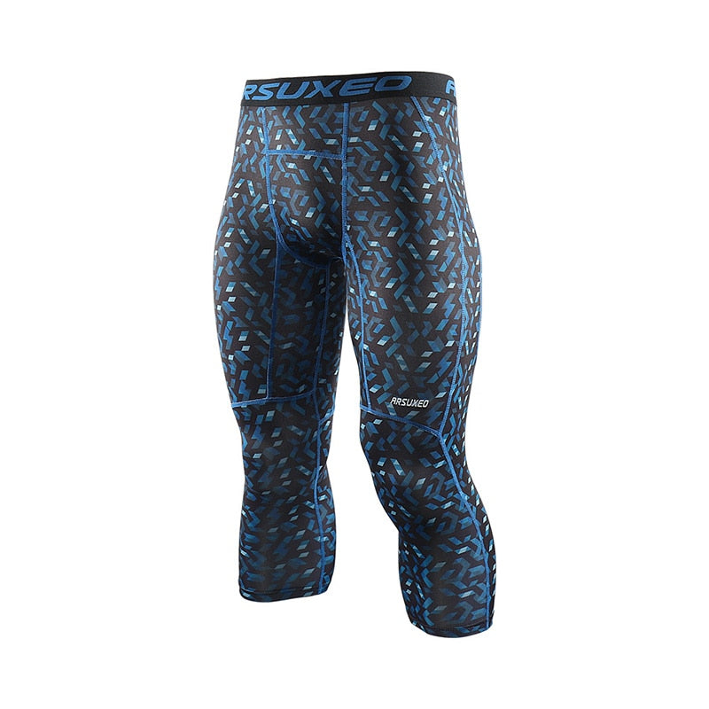 Men 3/4 Sports Compression Tights Base Layer Running Tights GYM Fitness Active Training Exercise Pants