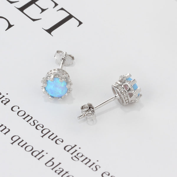 925 Sterling Silver Flower Stud Earrings Round Created Blue Pink White Opal Earrings for Women Party Fine Jewelry | Vimost Shop.