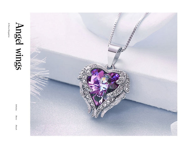 Top Quality 925 Sterling Silver Jewelry Fashion Women Four Colors Crystal Heart  Angel Wing Pendants Necklace Wholesale | Vimost Shop.