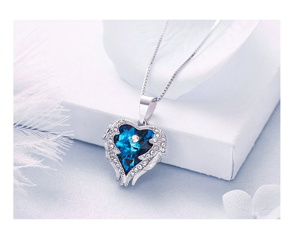 Top Quality 925 Sterling Silver Jewelry Fashion Women Four Colors Crystal Heart  Angel Wing Pendants Necklace Wholesale | Vimost Shop.