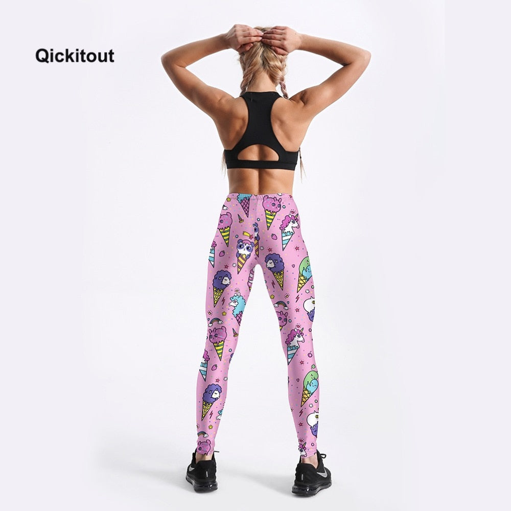 Women Leggings Fashion Workout Fitness High Waist Pants Trousers Stripe Ice cream Cone Printed Lovely Style | Vimost Shop.