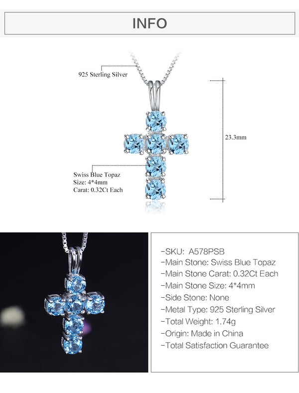 Natural Swiss Blue Topaz 925 Sterling Silver Gemstone Cross Pendant Necklaces for Women Fine Jewelry Collares | Vimost Shop.