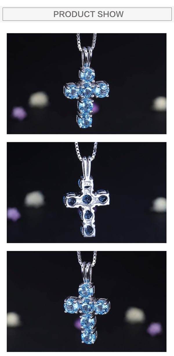 Natural Swiss Blue Topaz 925 Sterling Silver Gemstone Cross Pendant Necklaces for Women Fine Jewelry Collares | Vimost Shop.