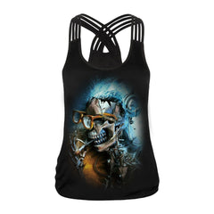 Fashion Halloween Sugar Skull Rose Girl Tank Top for Women Gothic Style Back Cross Sleeveless Vest | Vimost Shop.