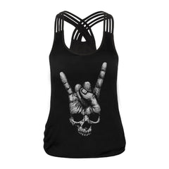 Fashion Halloween Sugar Skull Rose Girl Tank Top for Women Gothic Style Back Cross Sleeveless Vest | Vimost Shop.