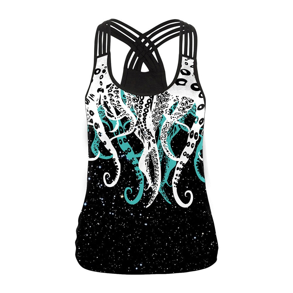 Fashion Halloween Sugar Skull Rose Girl Tank Top for Women Gothic Style Back Cross Sleeveless Vest | Vimost Shop.