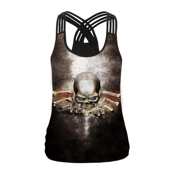 Fashion Halloween Sugar Skull Rose Girl Tank Top for Women Gothic Style Back Cross Sleeveless Vest | Vimost Shop.