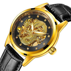 Luxury Top Brand Dragon Design Automatic Watch Men Skeleton Gold Full Stainless steel Wristwatch Mechanical Skeleton Steampunk | Vimost Shop.