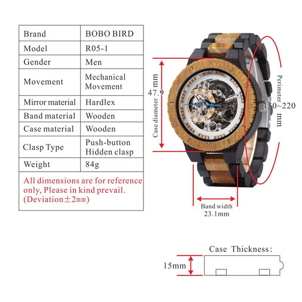 Wooden Mechanical Watch Reloj masculino Mens Watches Top Brand Luxury Timepieces With Bead Bracelet Orologio da uomo | Vimost Shop.