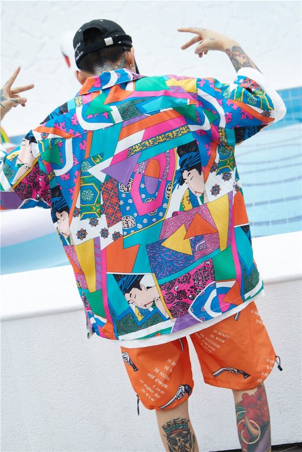Harajuku Hip Hop Color Block Short Sleeve Shirt | Vimost Shop.