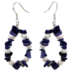 Lapis Lazuli Pearl 925 Sterling Silver Drop Dangle Earrings Handmade Custom Jewelry Gifts for Women Her Mom Girls Wife