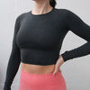 Women Cropped Seamless Long Sleeve Top Sports Wear for Women Gym Yoga Shirt Thumb Hole Fitted Workout Shirts for Women | Vimost Shop.
