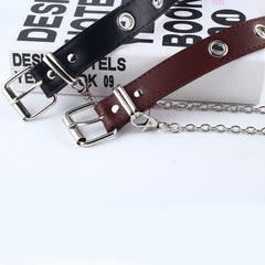 Fashion Women Punk Chain Fashion Belt Adjustable Black Double/Single Eyelet Grommet Leather Buckle Belt | Vimost Shop.