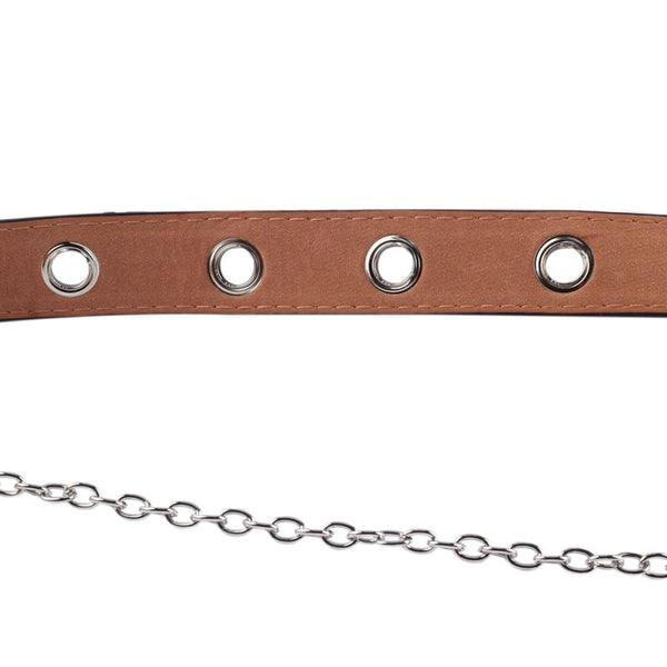 Fashion Women Punk Chain Fashion Belt Adjustable Black Double/Single Eyelet Grommet Leather Buckle Belt | Vimost Shop.