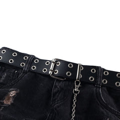 Fashion Women Punk Chain Fashion Belt Adjustable Black Double/Single Eyelet Grommet Leather Buckle Belt | Vimost Shop.