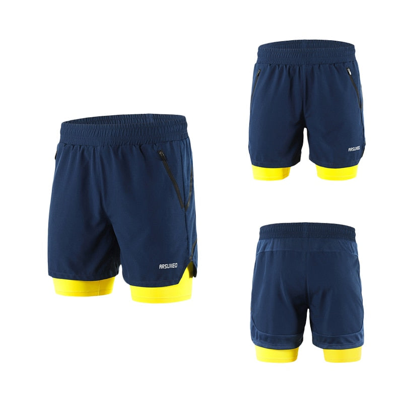 Running Shorts 2 in 1 Quick Dry Athletic Training Exercise Jogging Sports Gym Shorts With Zipper Pocket