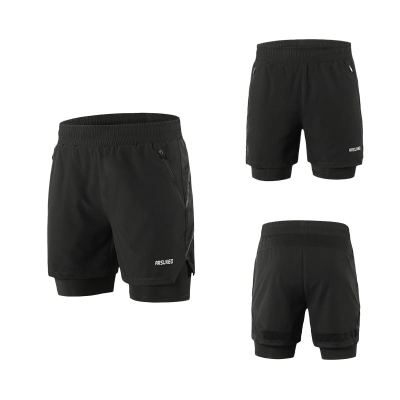 Running Shorts 2 in 1 Quick Dry Athletic Training Exercise Jogging Sports Gym Shorts With Zipper Pocket