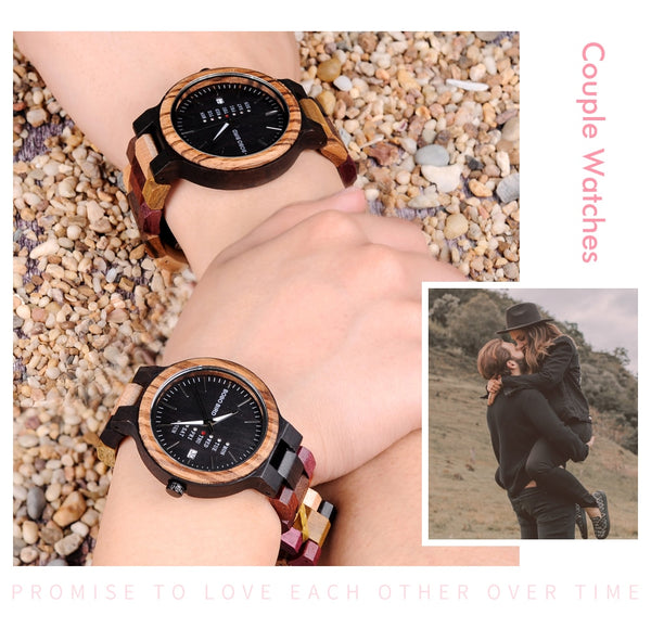 Wood watch Lover Couple Watches Men Show Date Ladies Wristwatch Women Quartz Male bayan kol saati Gift in Wood Box | Vimost Shop.