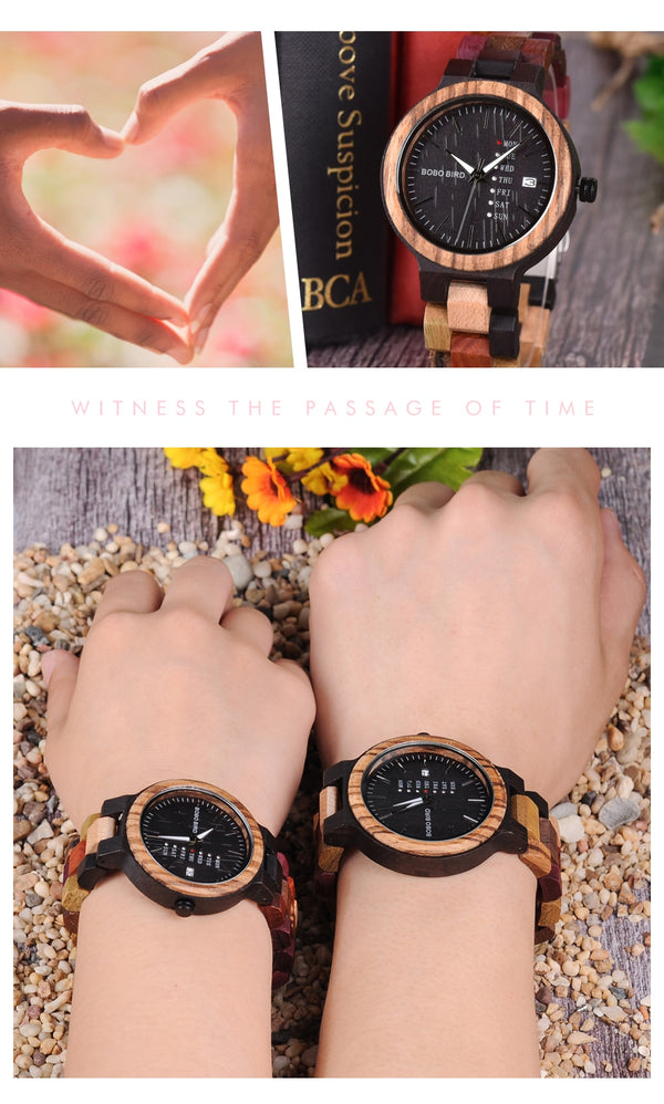 Wood watch Lover Couple Watches Men Show Date Ladies Wristwatch Women Quartz Male bayan kol saati Gift in Wood Box | Vimost Shop.