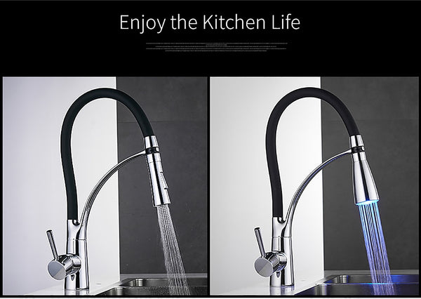 Kitchen Mixer LED Light Sink Faucet Brass Brushed Nickel Torneira Tap Kitchen Faucets Hot Cold Deck Mounted Bath Mixer