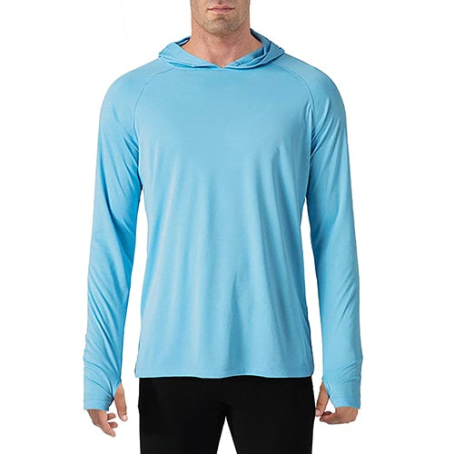 Sun Protection T-Shirts Men Long Sleeve Casual UV-Proof Hooded T-Shirts Breathable Lightweight Performance Hike tshirts | Vimost Shop.