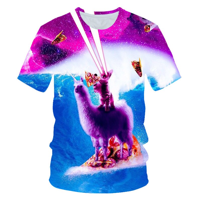 Galaxy Space 3D T Shirt Lovely Kitten Cat Eat Taco Pizza Funny Tops Tee Short Sleeve Summer Shirts | Vimost Shop.