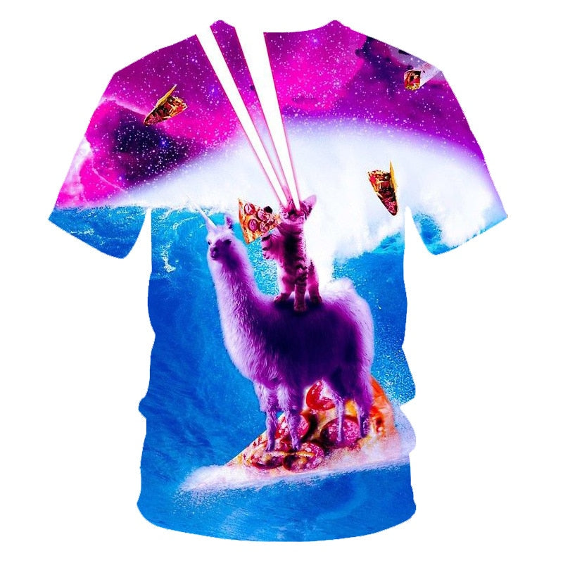 Galaxy Space 3D T Shirt Lovely Kitten Cat Eat Taco Pizza Funny Tops Tee Short Sleeve Summer Shirts | Vimost Shop.