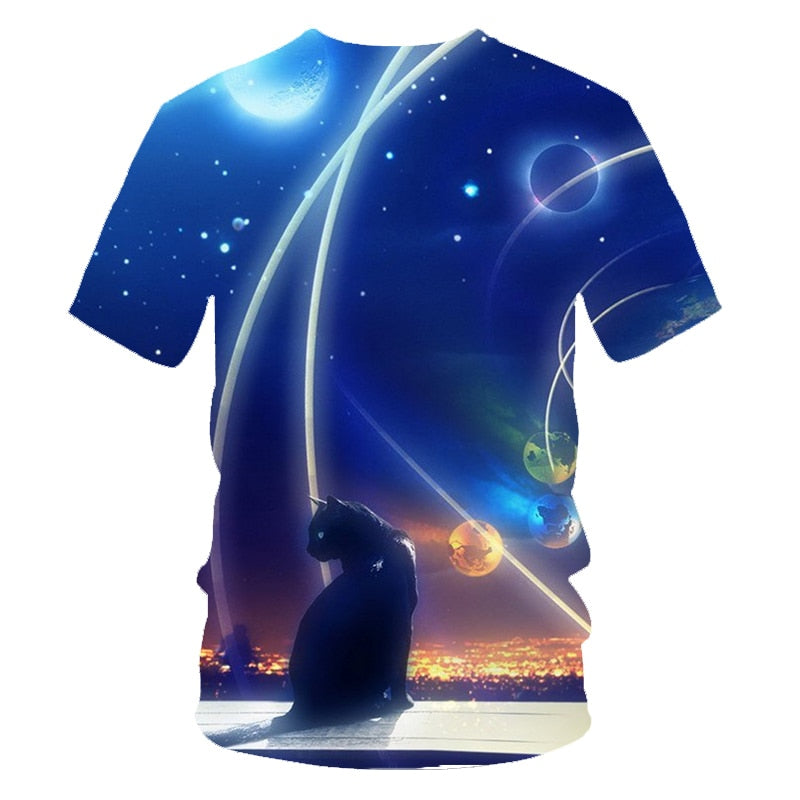Galaxy Space 3D T Shirt Lovely Kitten Cat Eat Taco Pizza Funny Tops Tee Short Sleeve Summer Shirts | Vimost Shop.