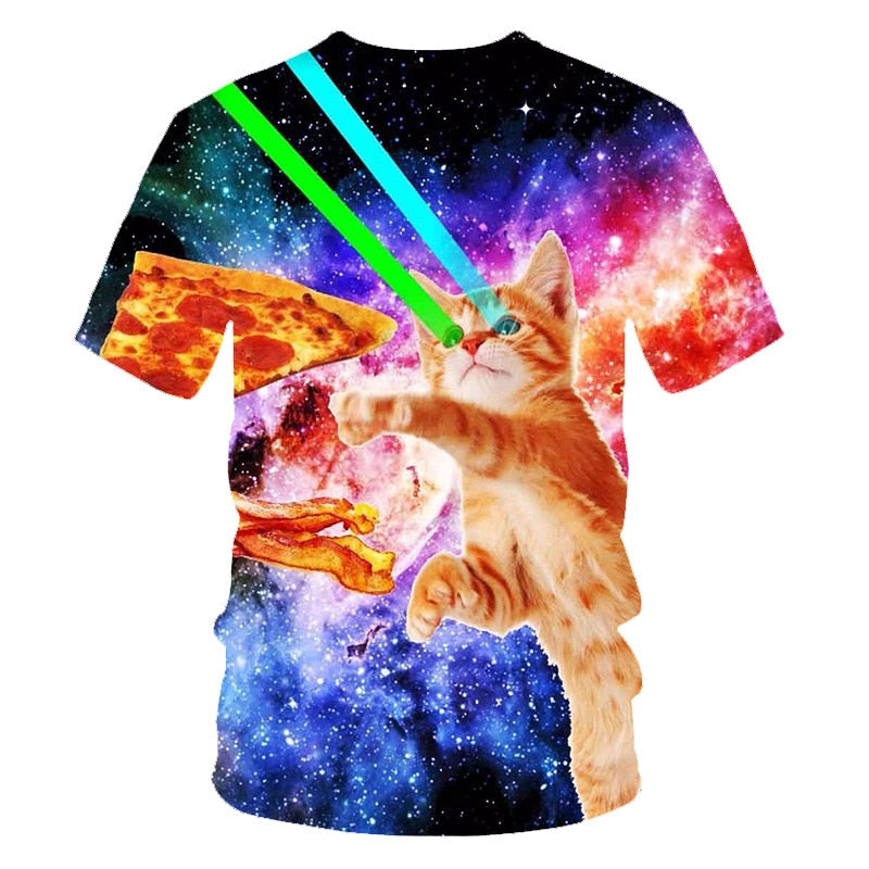Galaxy Space 3D T Shirt Lovely Kitten Cat Eat Taco Pizza Funny Tops Tee Short Sleeve Summer Shirts | Vimost Shop.