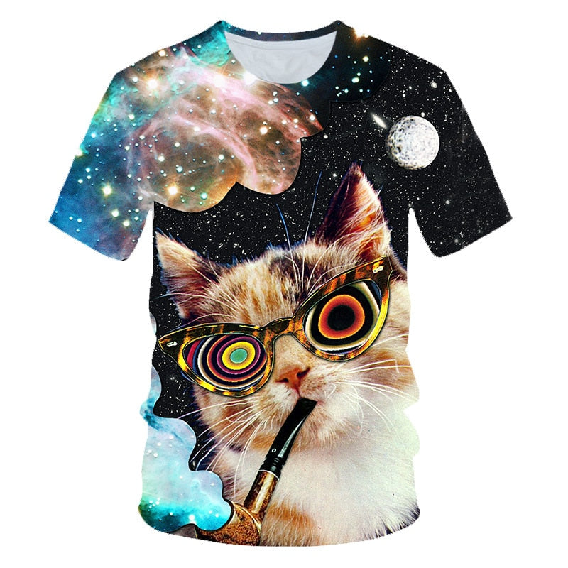Galaxy Space 3D T Shirt Lovely Kitten Cat Eat Taco Pizza Funny Tops Tee Short Sleeve Summer Shirts | Vimost Shop.
