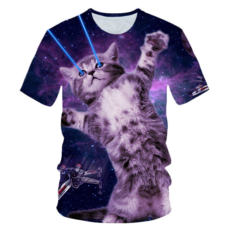 Galaxy Space 3D T Shirt Lovely Kitten Cat Eat Taco Pizza Funny Tops Tee Short Sleeve Summer Shirts | Vimost Shop.