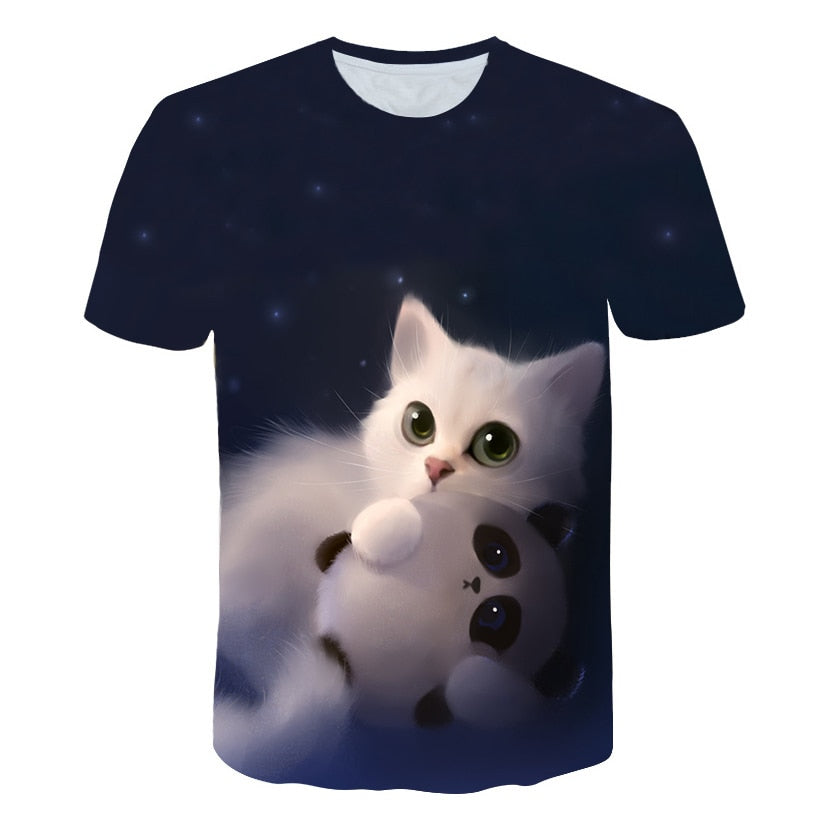 Night cat lady T-shirt women's short sleeves top 3d harajuku Tees top plus size animal T-shirt t shirt women | Vimost Shop.