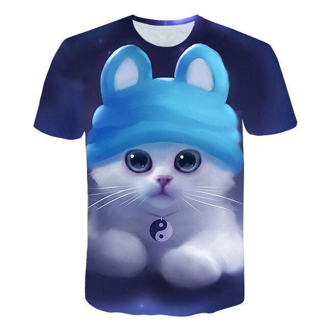 Night cat lady T-shirt women's short sleeves top 3d harajuku Tees top plus size animal T-shirt t shirt women | Vimost Shop.