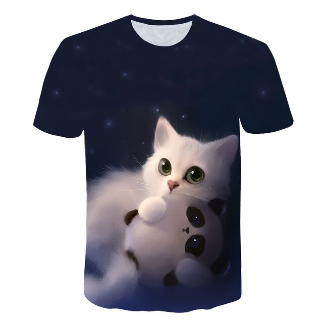 Night cat lady T-shirt women's short sleeves top 3d harajuku Tees top plus size animal T-shirt t shirt women | Vimost Shop.
