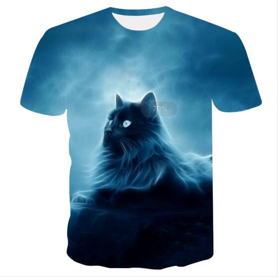 Night cat lady T-shirt women's short sleeves top 3d harajuku Tees top plus size animal T-shirt t shirt women | Vimost Shop.