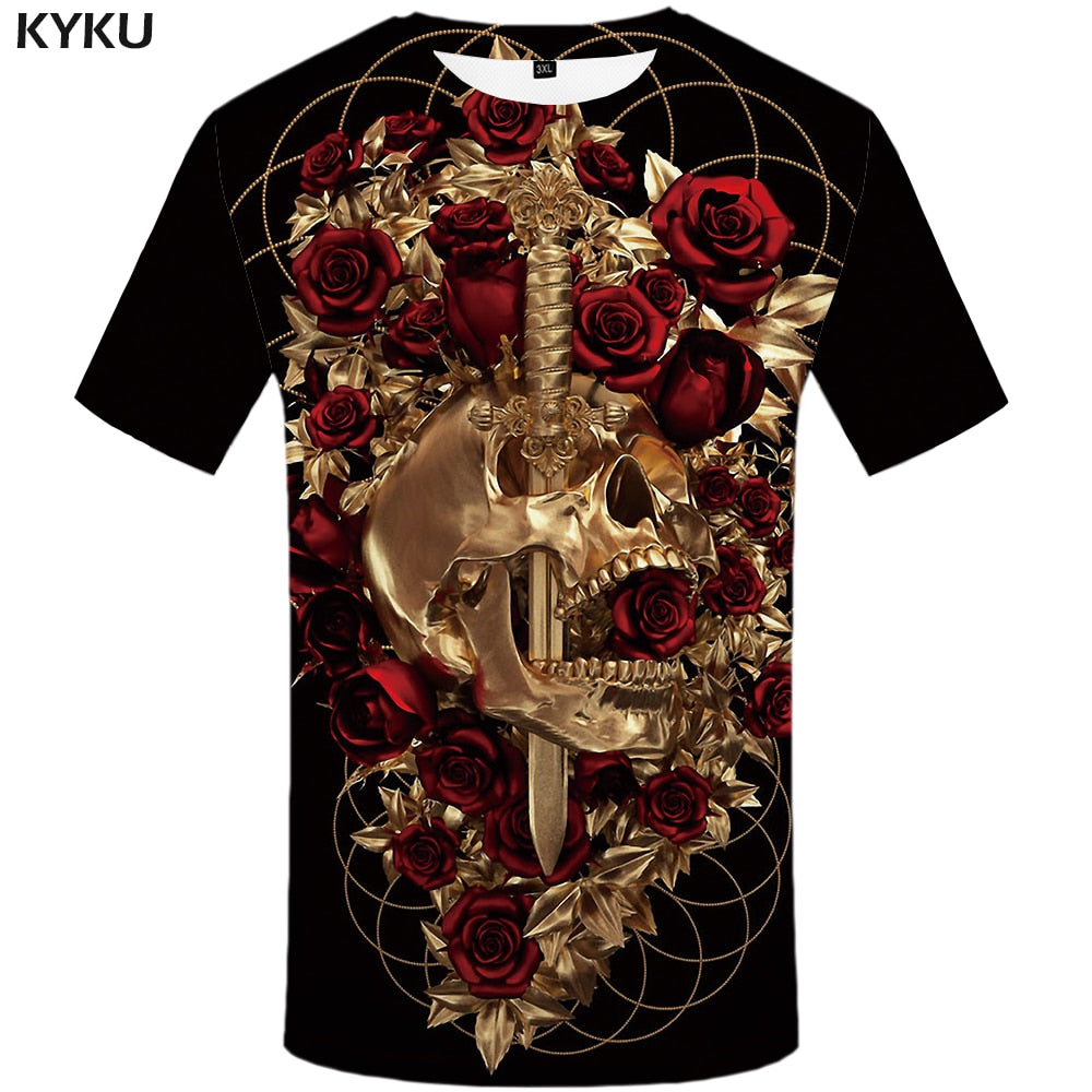 Skull T shirt Men Metal Tshirt Printed Rose Anime Clothes War Shirt Print Harajuku T-shirts 3d Mens Clothing | Vimost Shop.