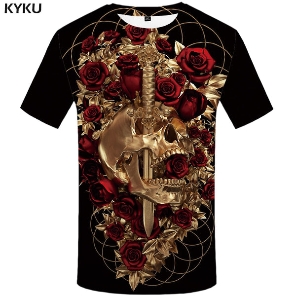 Skull T shirt Men Metal Tshirt Printed Rose Anime Clothes War Shirt Print Harajuku T-shirts 3d Mens Clothing | Vimost Shop.