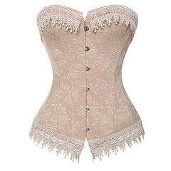 Lace Up Corsets Bustiers Overbust Waist Trainer Embroidery Sexy Boned White Beige Corset Burlesque Costumes Corselet Halloween | Vimost Shop.