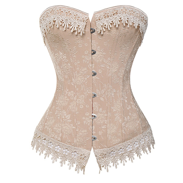 Lace Up Corsets Bustiers Overbust Waist Trainer Embroidery Sexy Boned White Beige Corset Burlesque Costumes Corselet Halloween | Vimost Shop.