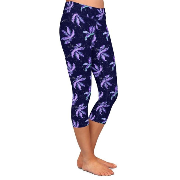 Plus Size Women Leaf Print Summer Style Black Pants High Waist Soft Mid Calf Leggings High Quality Fitness Pants | Vimost Shop.