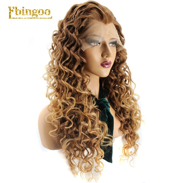 Ombre Purple Red Pink Blonde Brown Orange Wig Long Kinky Curly Synthetic Lace Front Wig Women High Temperature Fiber | Vimost Shop.