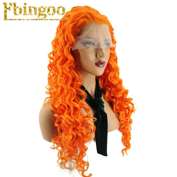 Ombre Purple Red Pink Blonde Brown Orange Wig Long Kinky Curly Synthetic Lace Front Wig Women High Temperature Fiber | Vimost Shop.