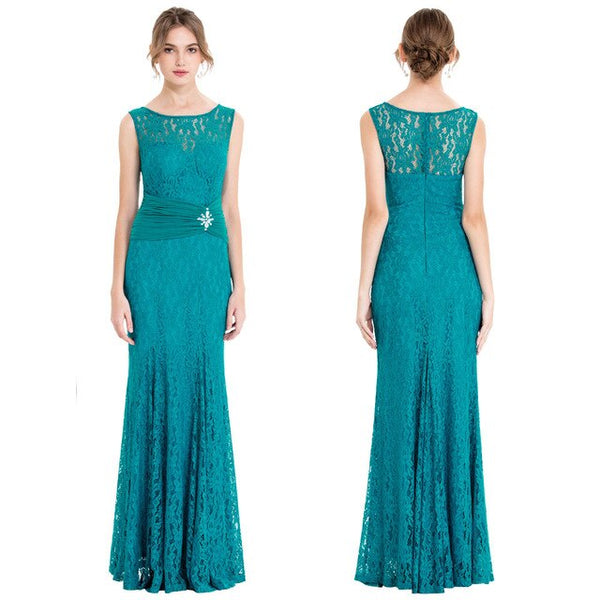 Women's V Neck Lace Evening Dress Pleated Ribbon Mermaid Party Gown Apricot | Vimost Shop.